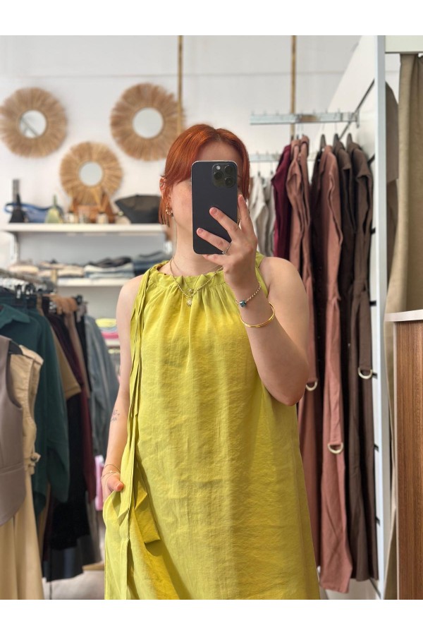 TENSEL KUMAŞ OMUZDAN BAĞLAMLI ELBİSE