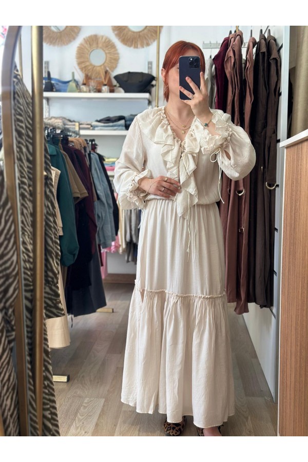 FIRFIR DETAYLI MAXİ ELBİSE