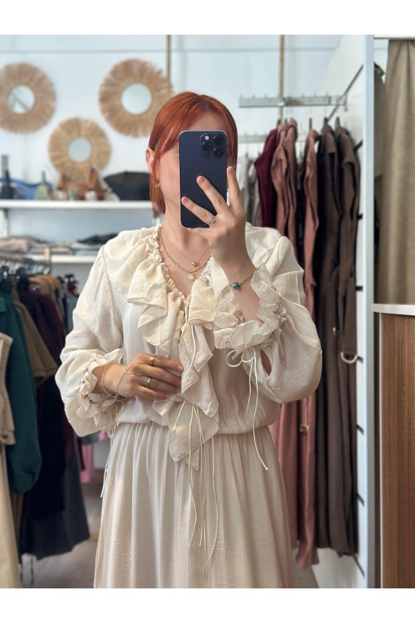 FIRFIR DETAYLI MAXİ ELBİSE