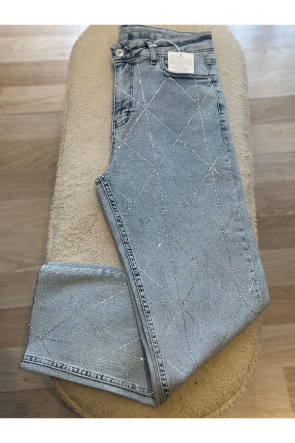 BAKLAVA DESENLİ TAŞLI JEAN