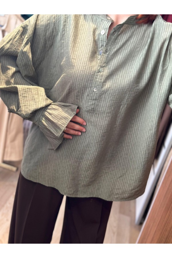 HAKİ RİKİ KOLLARI FIRFIRLI GÖMLEK