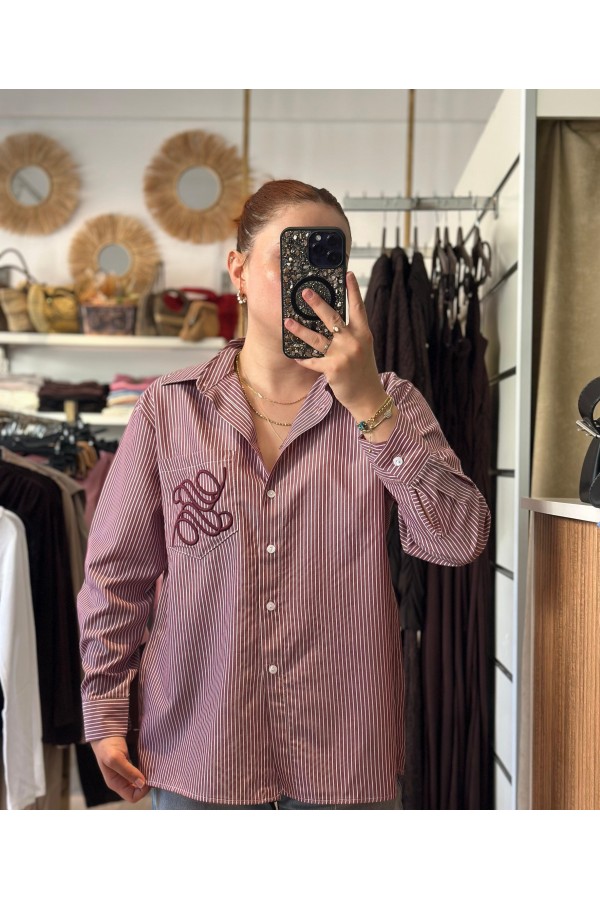 BORDO ÇİZGİLİ GÖMLEK