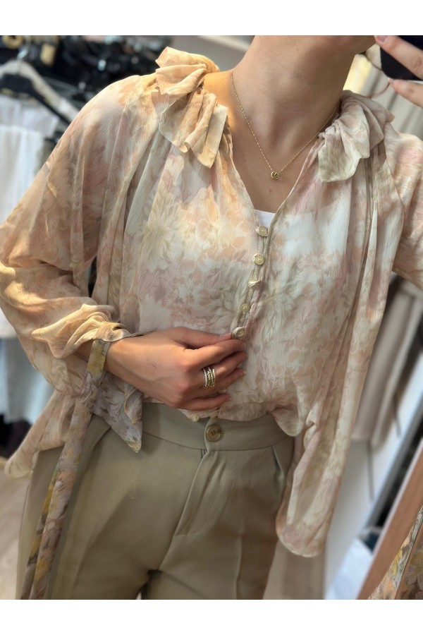 ÇİÇEK DESENLİ TRANSPARAN GÖMLEK