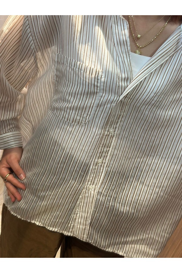 KAHVE ÇİZGİLİ TRANSPARAN GÖMLEK