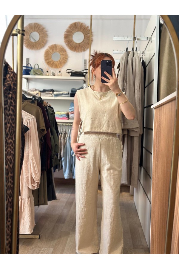 YAN BAĞCIKLI KETEN TAKIM