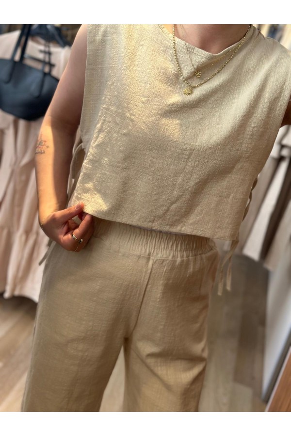 YAN BAĞCIKLI KETEN TAKIM