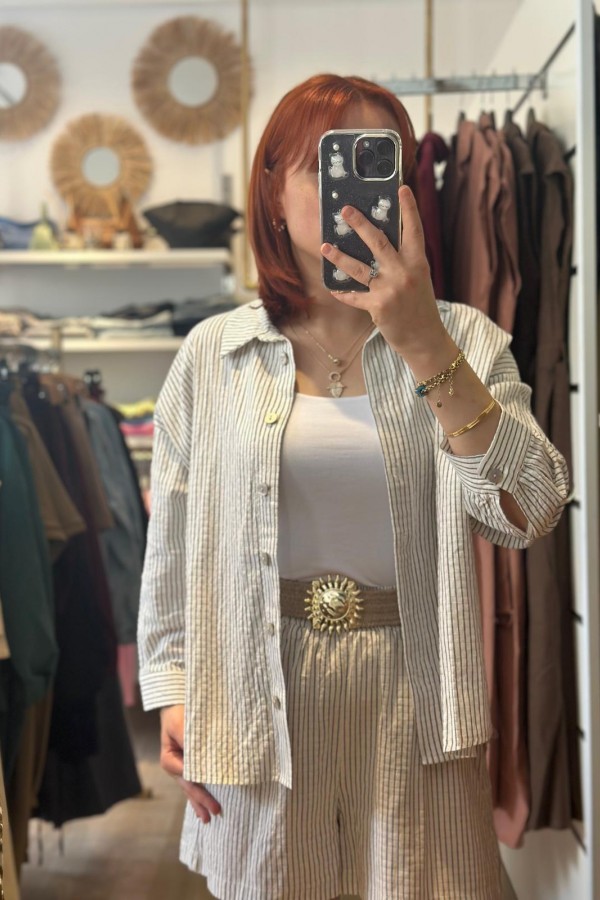 KEMERLİ ÇİZGİLİ ŞORTLU TAKIM