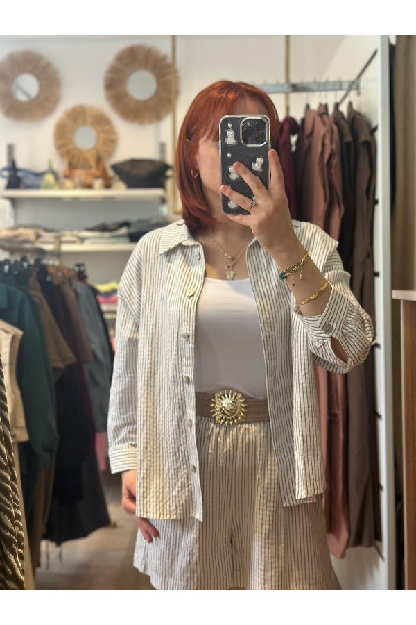 KEMERLİ ÇİZGİLİ ŞORTLU TAKIM